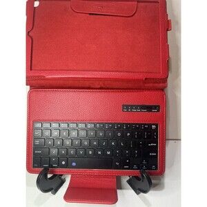 Red Synthetic Leather Bluetooth Keyboard Folio Case with Integrated Stand